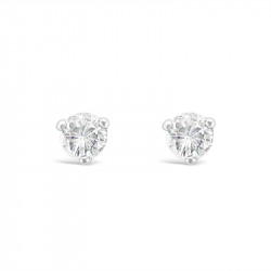 Solitaire Diamond Stud Earrings in a 3-Claw Setting, Set 18ct White Gold. Tdw 0.20ct